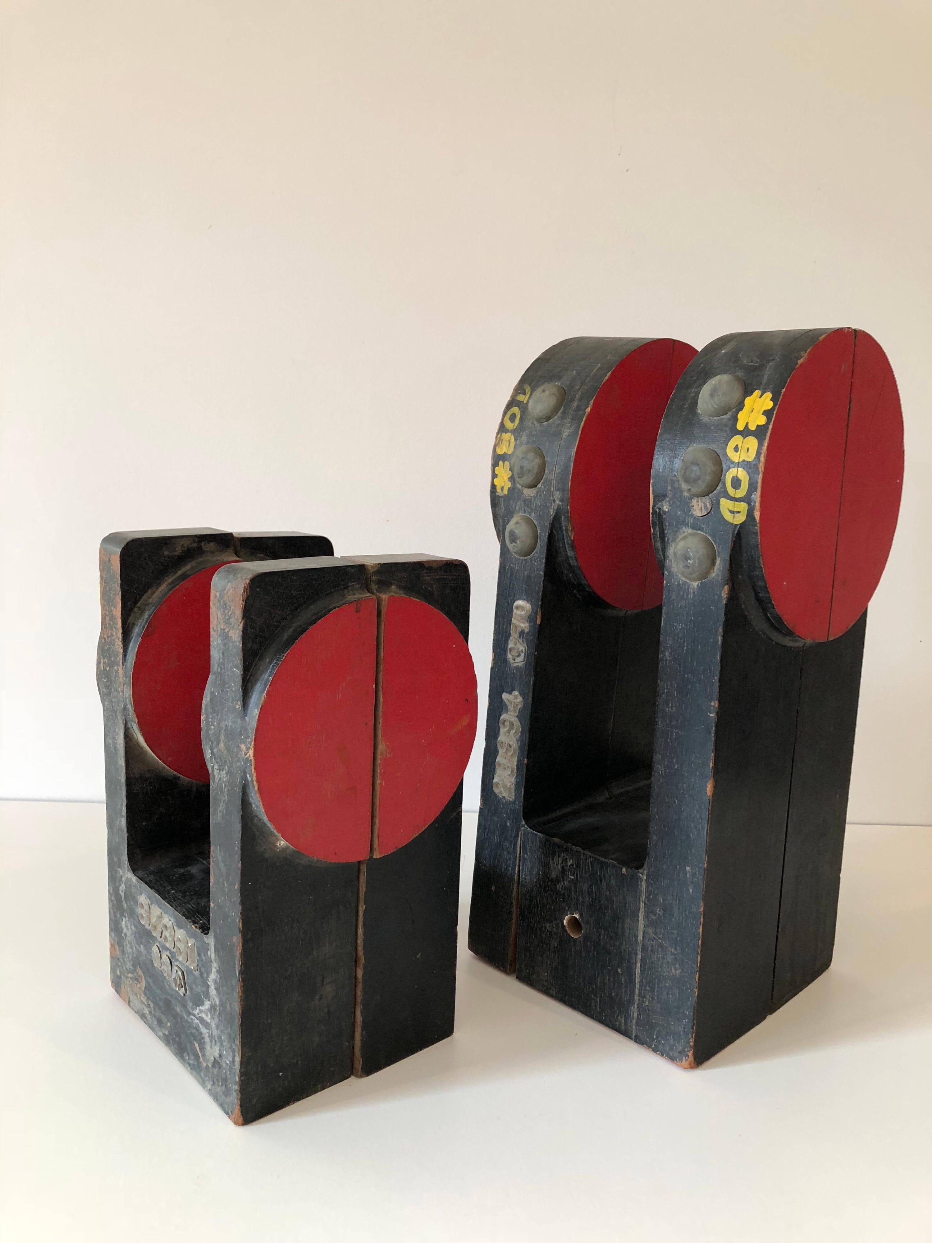 Pair of Industrial Wood Sculptures 1