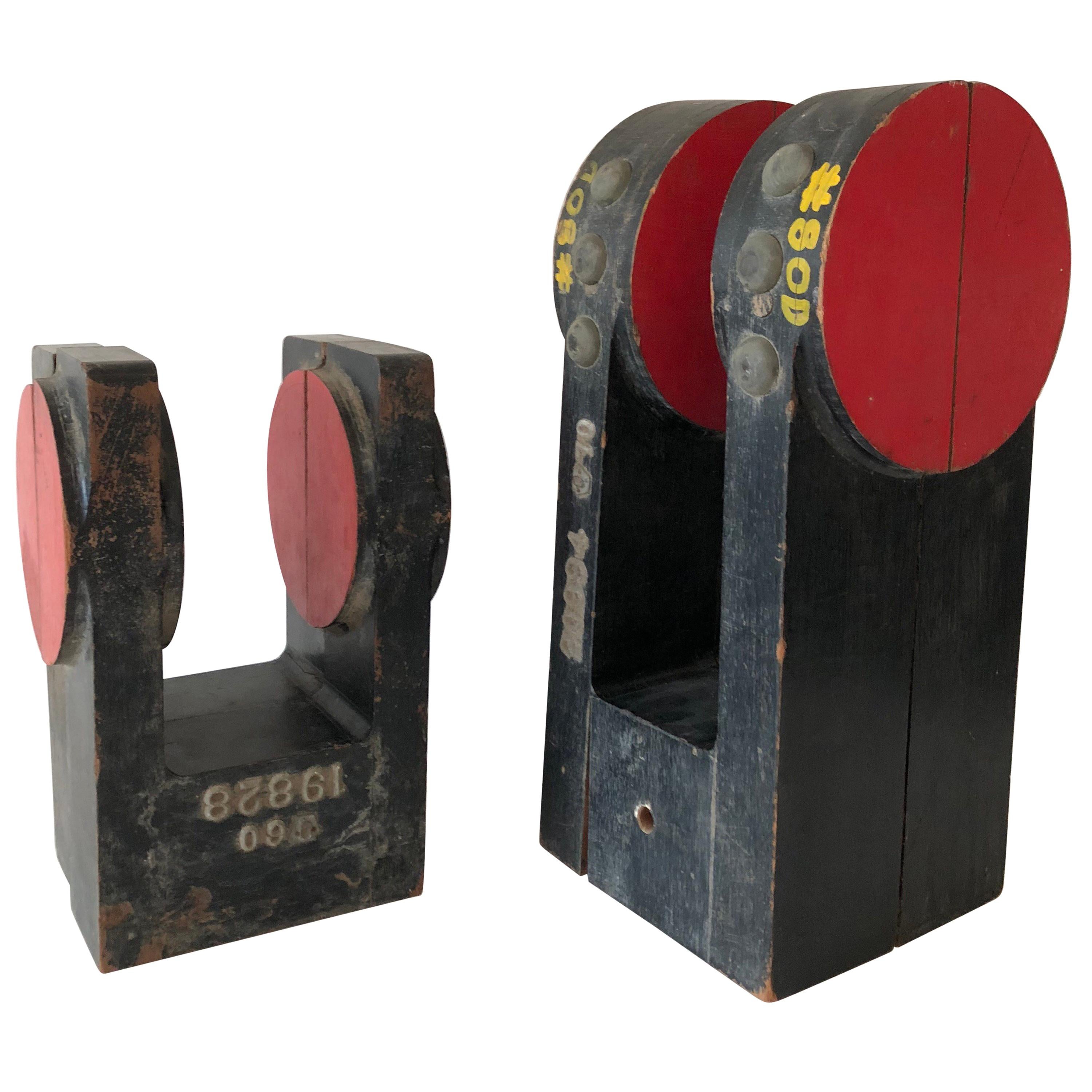 Pair of Industrial Wood Sculptures