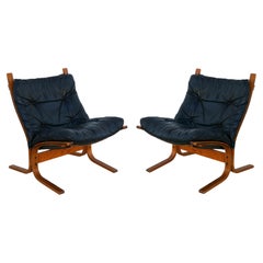 Pair of Ingmar Relling Black Leather Westnofa Siesta Lounge Sling Chairs