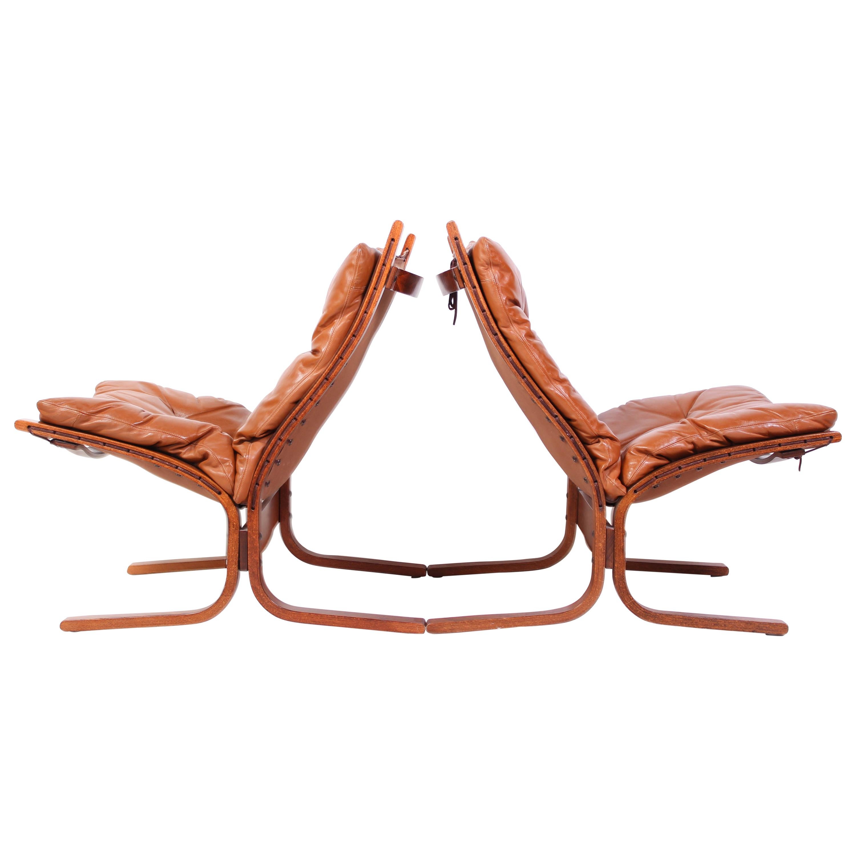Pair of Ingmar Relling "Siesta" Tan Leather Chairs by Westnofa