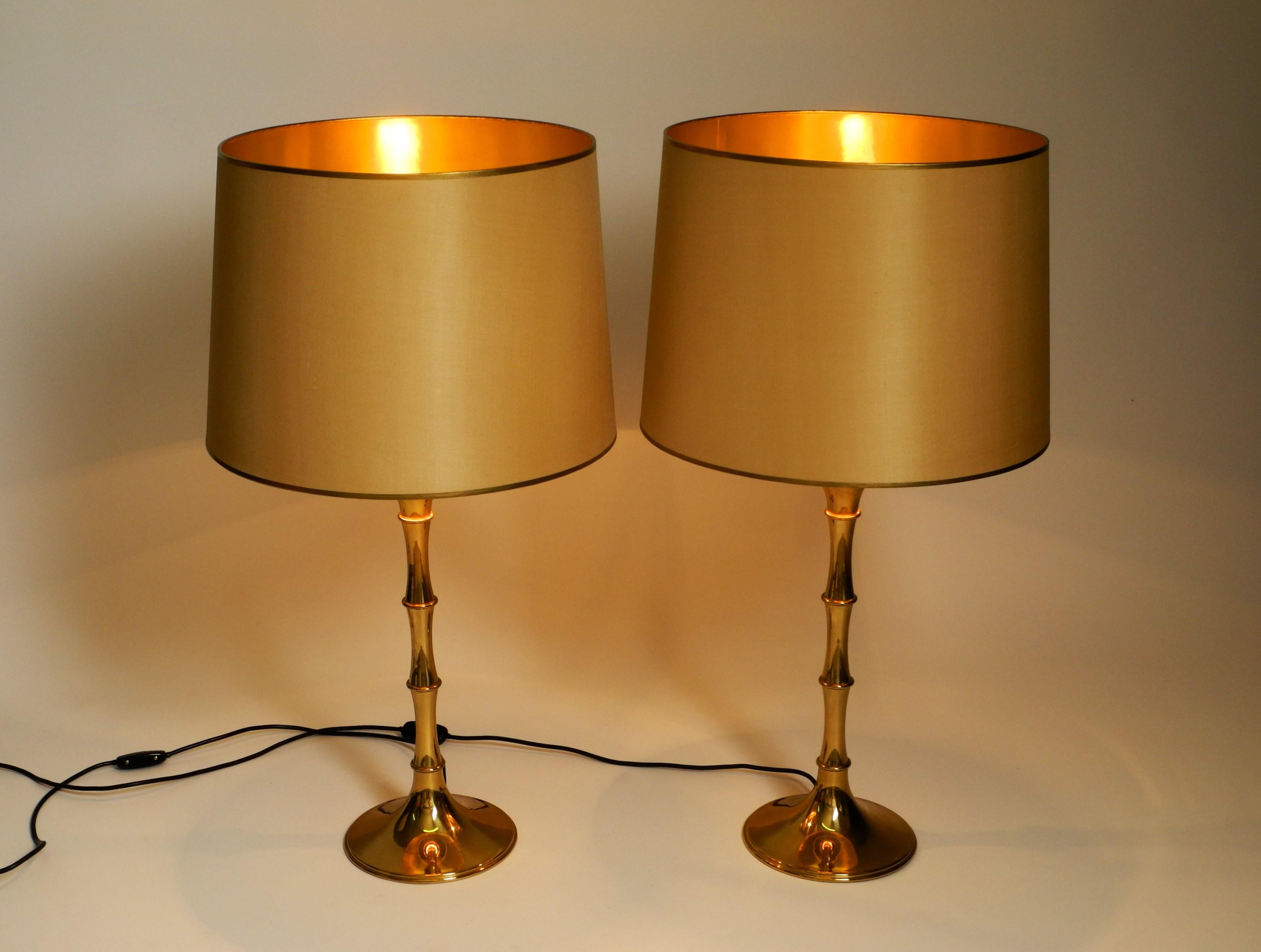 Laiton Paire de lampes de table en faux bambou d'Ingo Maurer, Allemagne, années 1970 en vente