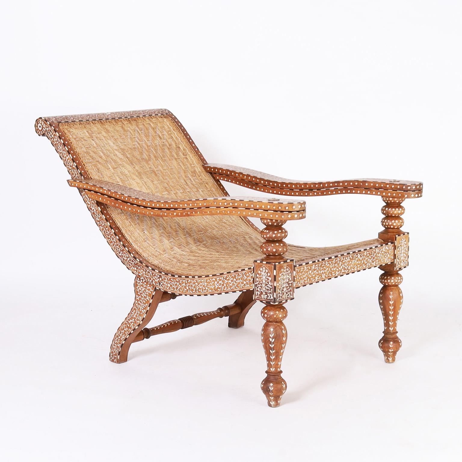 Anglo-Indian Pair of Inlaid Anglo Indian Plantation Chairs