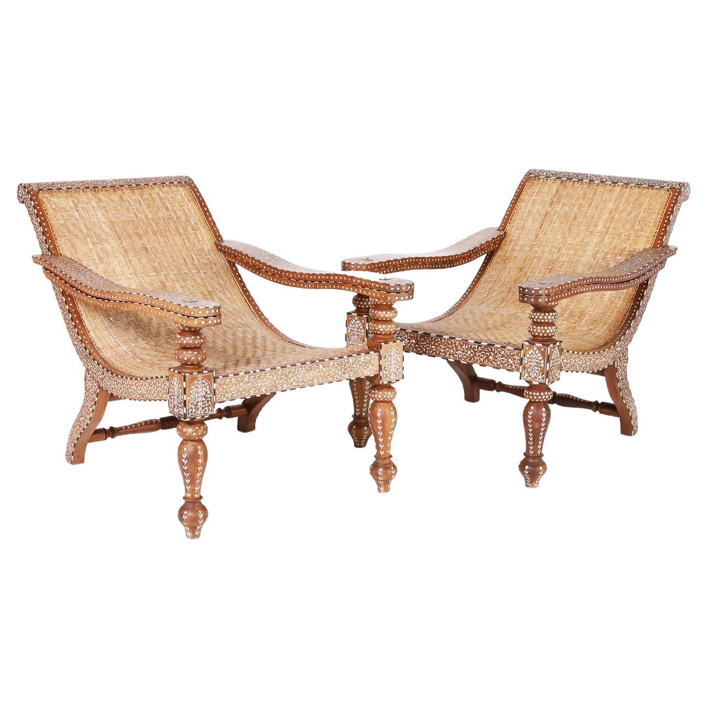 Pair of Inlaid Anglo Indian Plantation Chairs