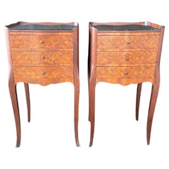 Pair of Inlaid Vintage French Louis XV Walnut and Fruitwood Night Stands