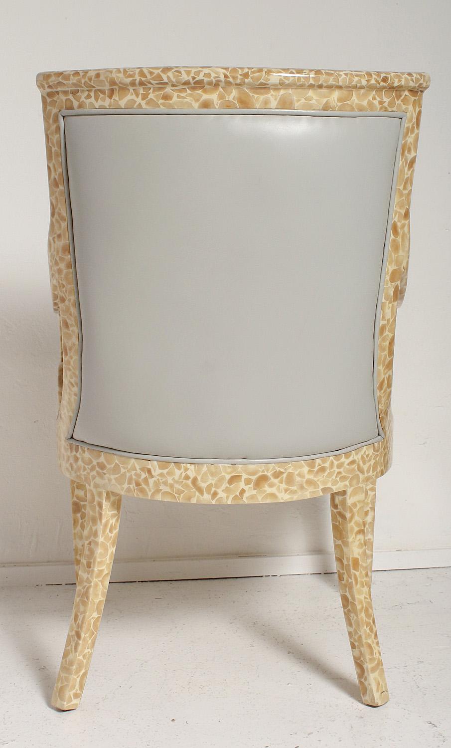 Inlay Pair of Inlaid Armchairs by Enriqué Garcel with Original Grey Leather Upholstery For Sale