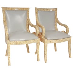 Pair of Inlaid Armchairs by Enriqué Garcel with Original Grey Leather Upholstery