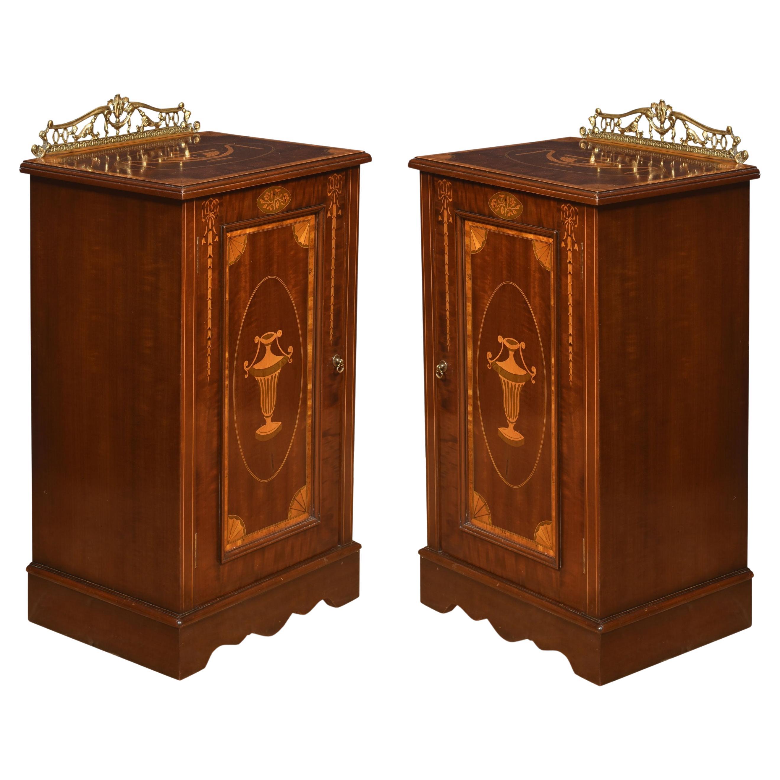 Pair of Inlaid bedside cabinets For Sale