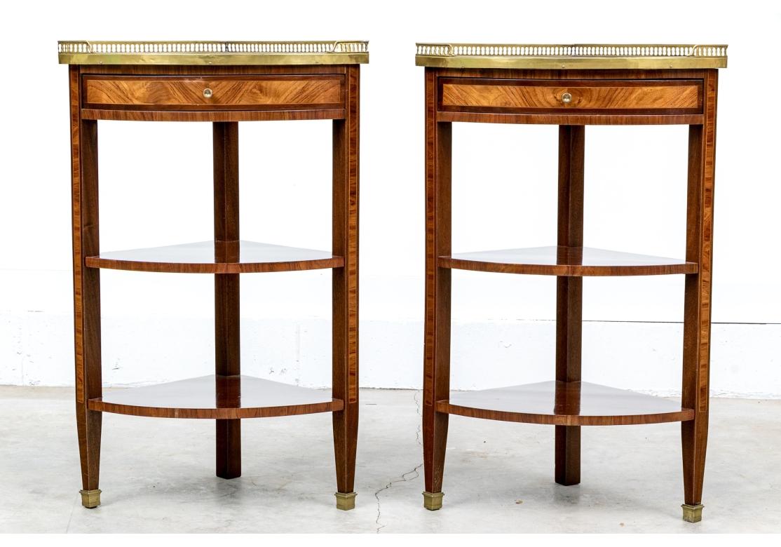Pair Of Inlaid French Marble Top Triangular Corner Tables For Sale 3
