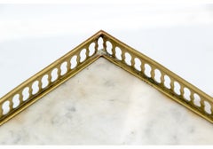 Pair Of Inlaid French Marble Top Triangular Corner Tables