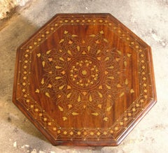Pair of Inlaid Hand-Carved Anglo-Indian Side or End Tables with Brass and Copper