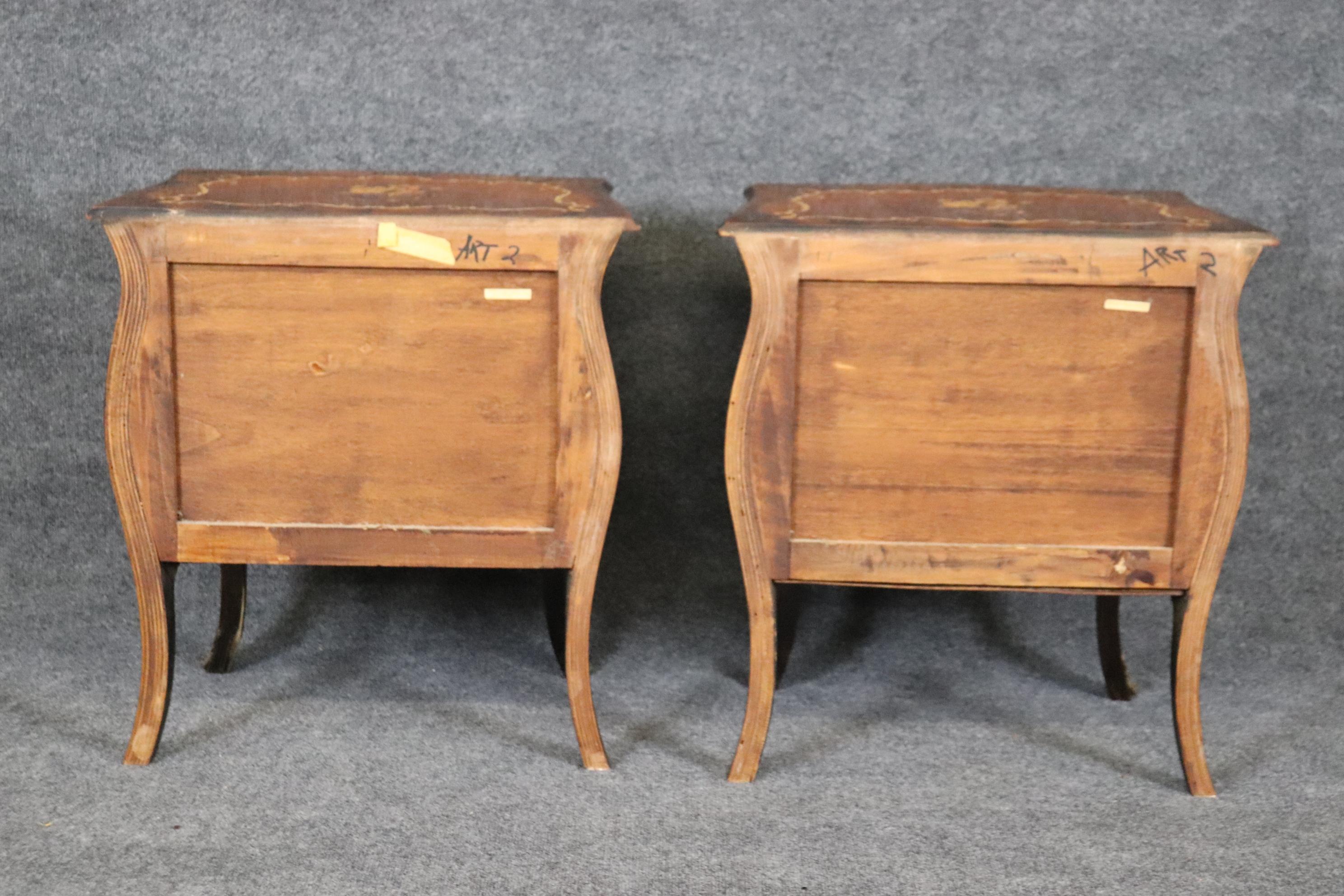 Pair of Inlaid Italian Bombe Night Stands Commodes Circa 1940 For Sale 8