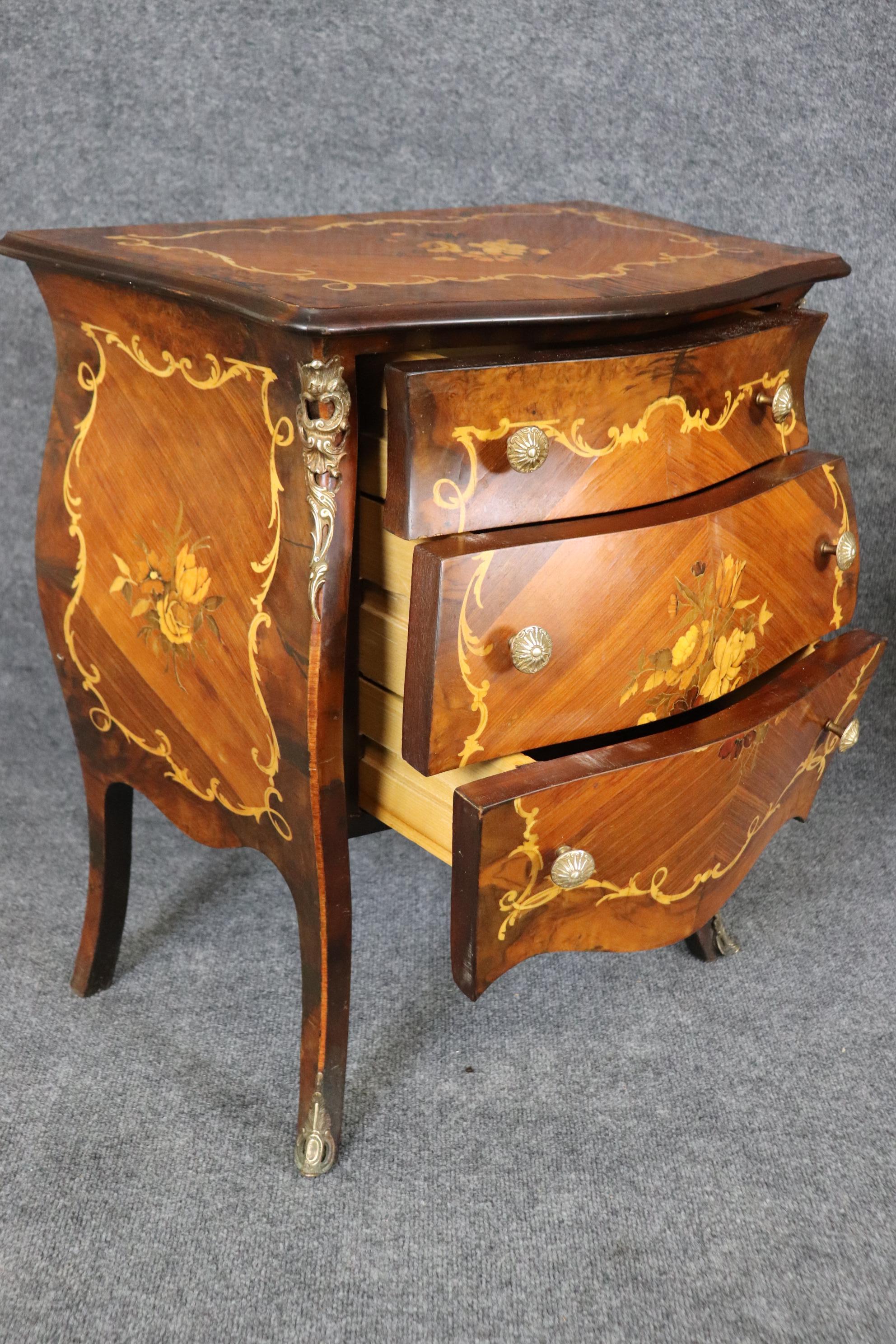 Pair of Inlaid Italian Bombe Night Stands Commodes Circa 1940 For Sale 3