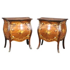 Pair of Inlaid Italian Bombe Night Stands Commodes Circa 1940