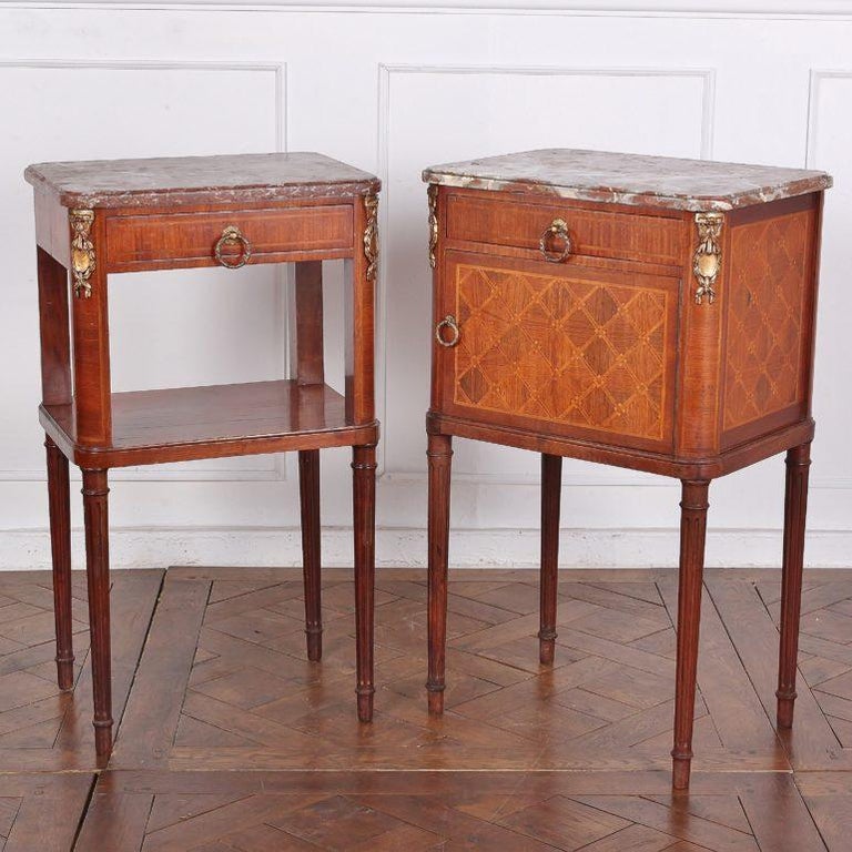 Pair of Inlaid Louis XVI Nightstands For Sale at 1stdibs