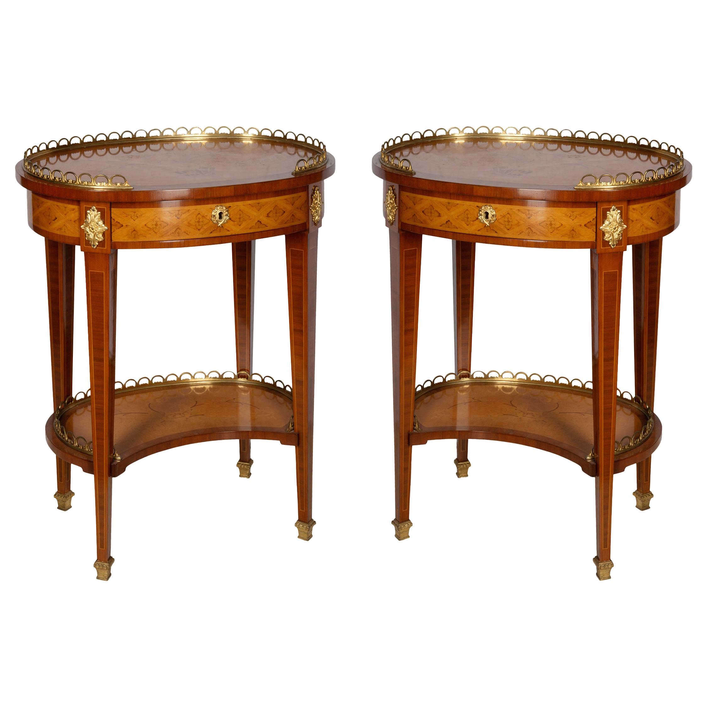 Pair of Inlaid Louis XVI Style Oval Side Tables, 1920s
