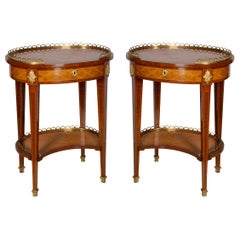 Pair of Inlaid Louis XVI Style Oval Side Tables, 1920s