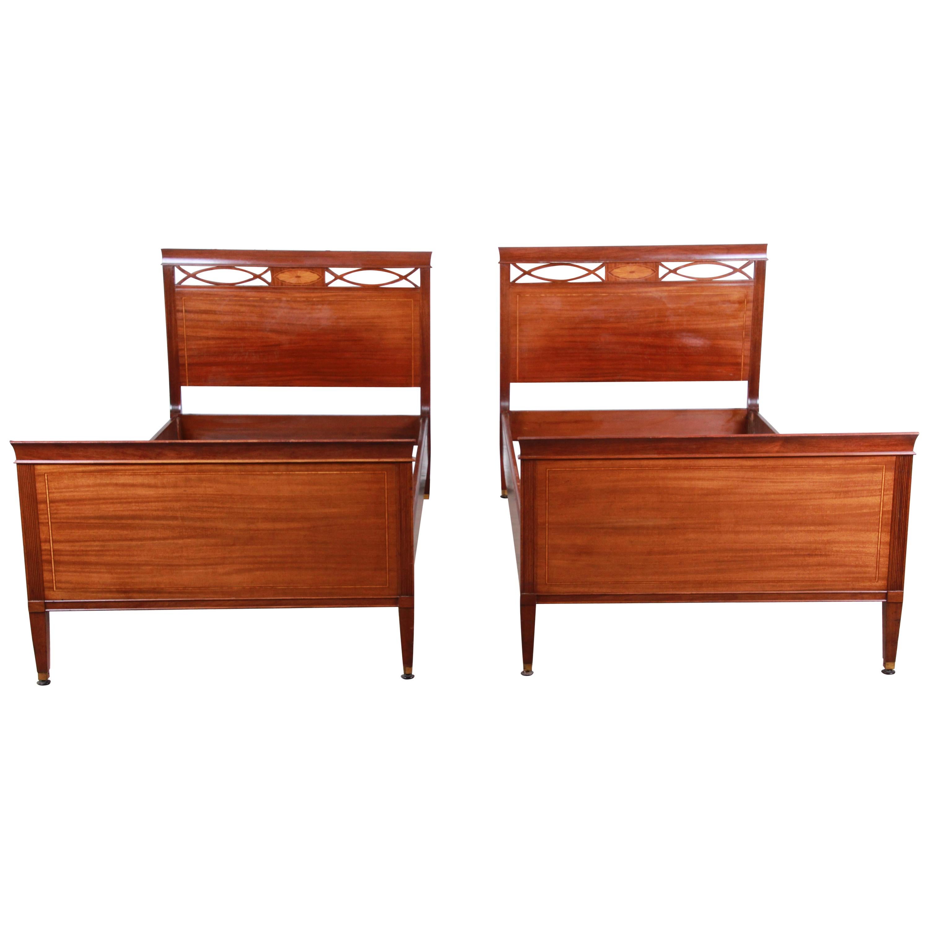 Pair of Inlaid Mahogany Federal Style Twin Beds by Kindel Furniture