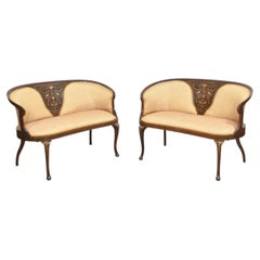 Pair Of Inlaid Mahogany Settees