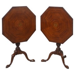 Pair of inlaid mahogany tripod tables