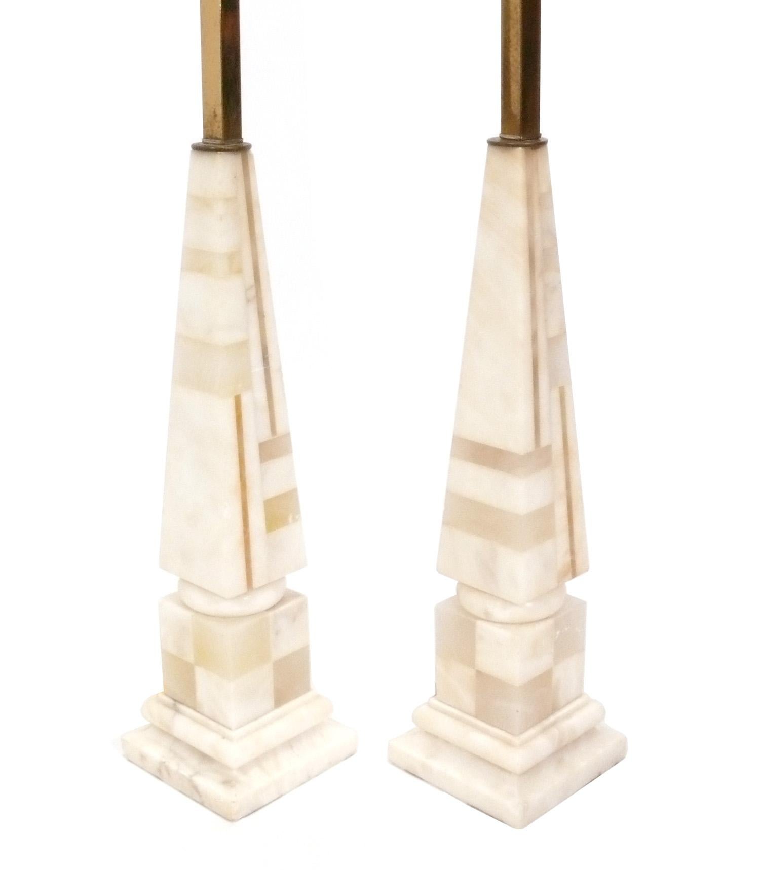 Mid-Century Modern Pair of Inlaid Marble or Pietra Dura Mid Century Lamps  For Sale