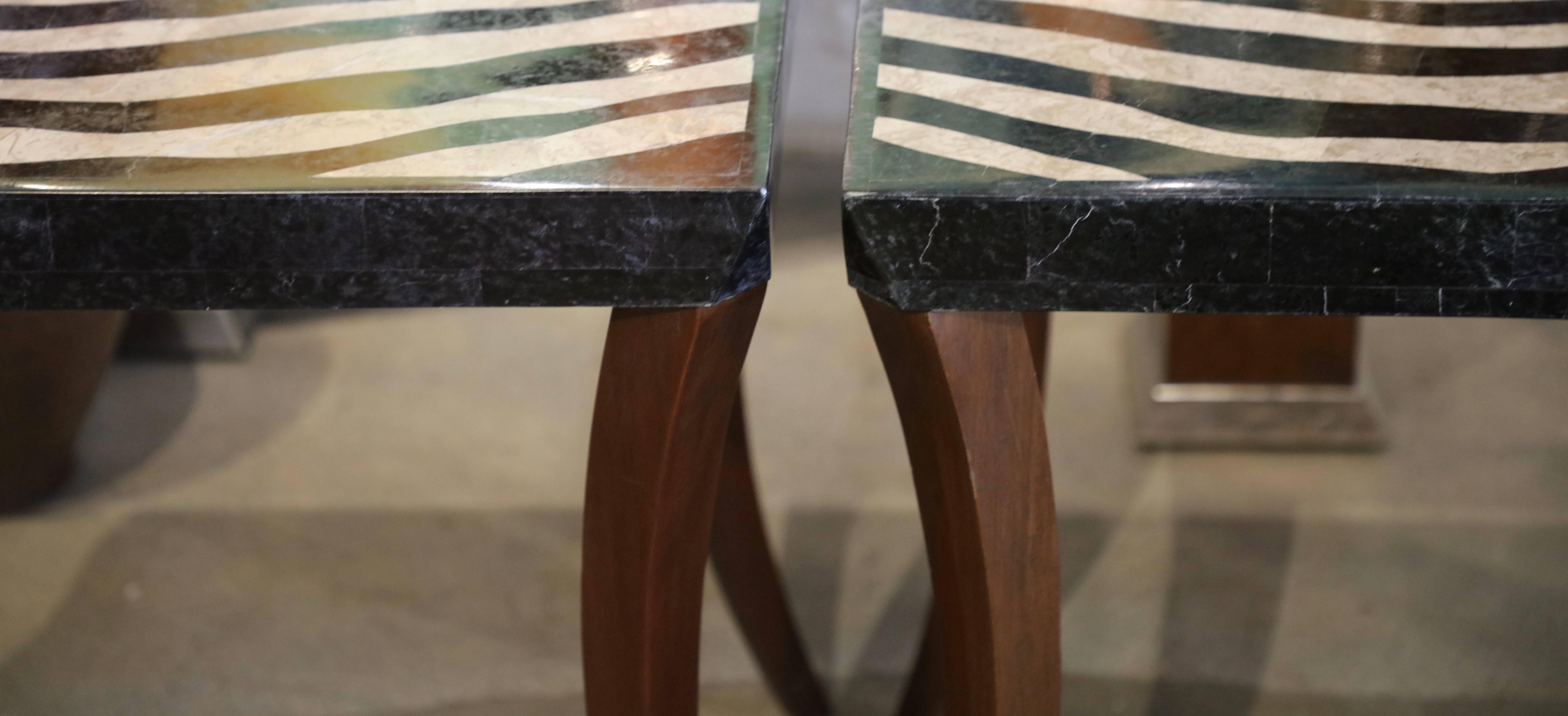 American Pair of Inlaid Marble Tables Likely Maitland-Smith