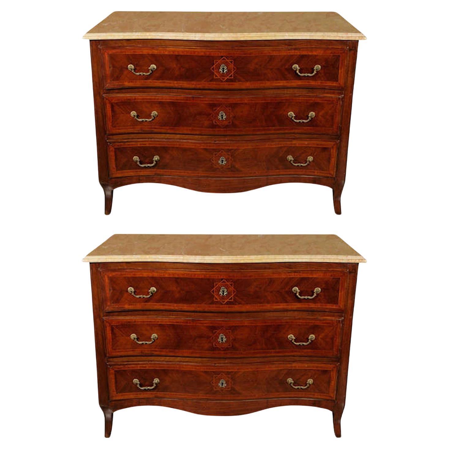 Pair of Veneered and Inlaid Commodes from Genoa For Sale