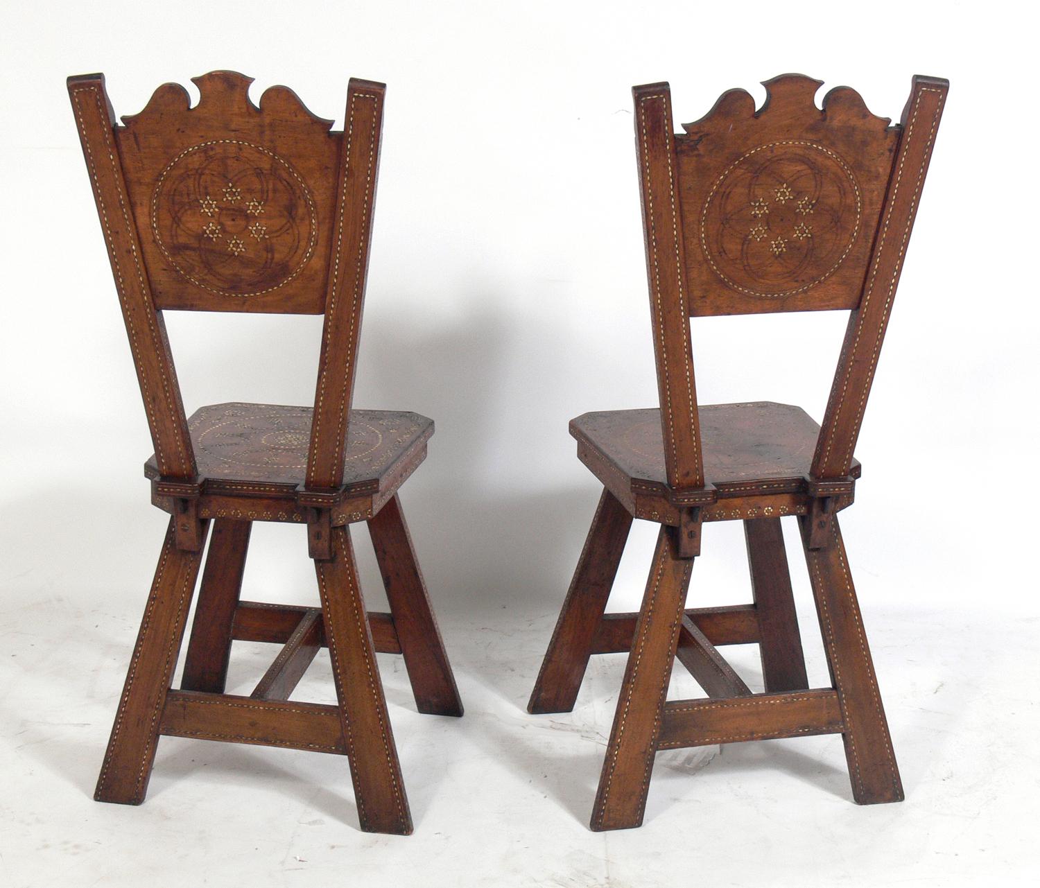 Bohemian Pair of Inlaid Moroccan Chairs