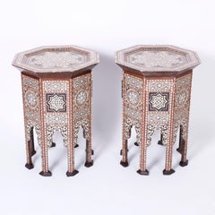 Pair of Inlaid Mother of Pearl Syrian End Tables or Stands