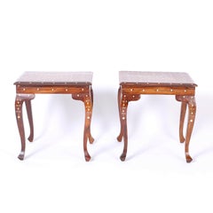 Pair of Inlaid Teakwood Stands or Tables