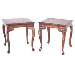 Pair of Inlaid Teakwood Stands or Tables