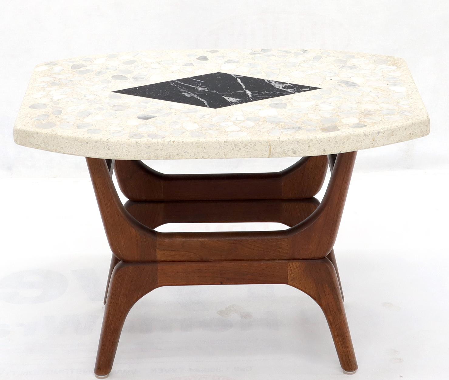 Pair of Inlaid Terrazzo Boat Shape Tops Walnut Bases End Side Tables In Excellent Condition For Sale In Rockaway, NJ