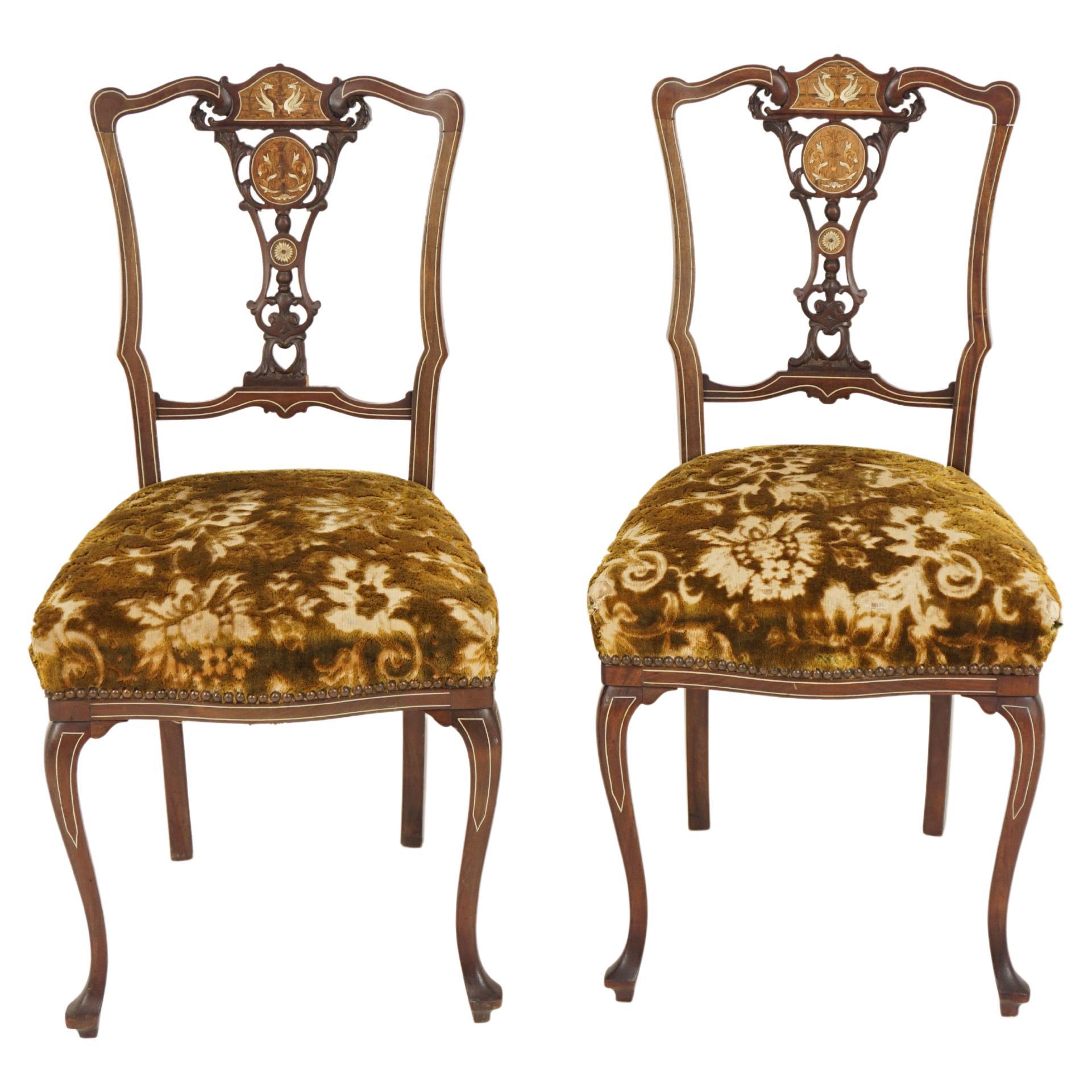Antique Walnut Chairs, Pair of Victorian Bedroom Chairs, Scotland 1890