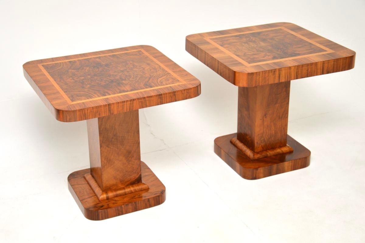Pair of Inlaid Walnut Art Deco Side Tables (Art déco)