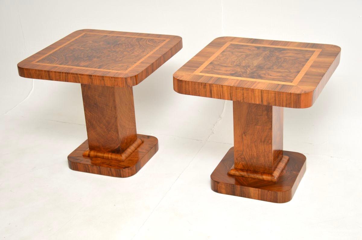 Pair of Inlaid Walnut Art Deco Side Tables (Britisch)