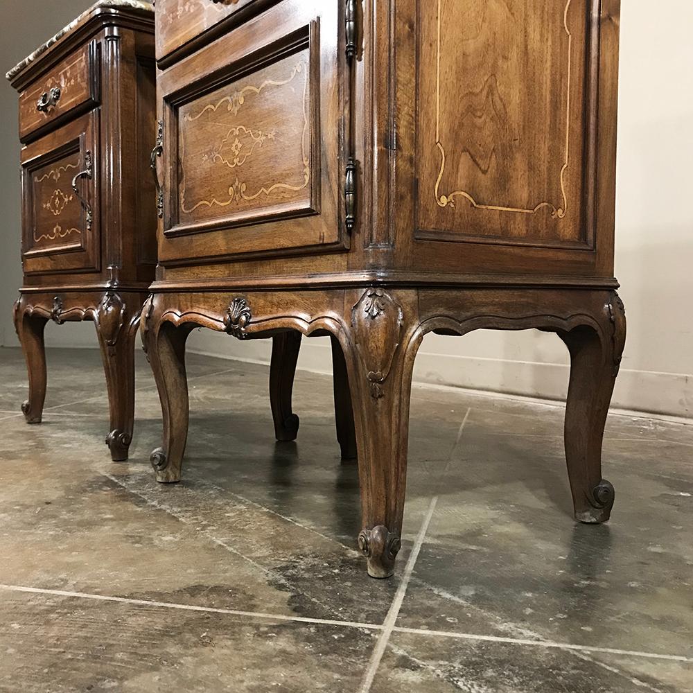 Pair of Inlaid Walnut Italian Piedmontese Breccia Marble Top Nightstands 1