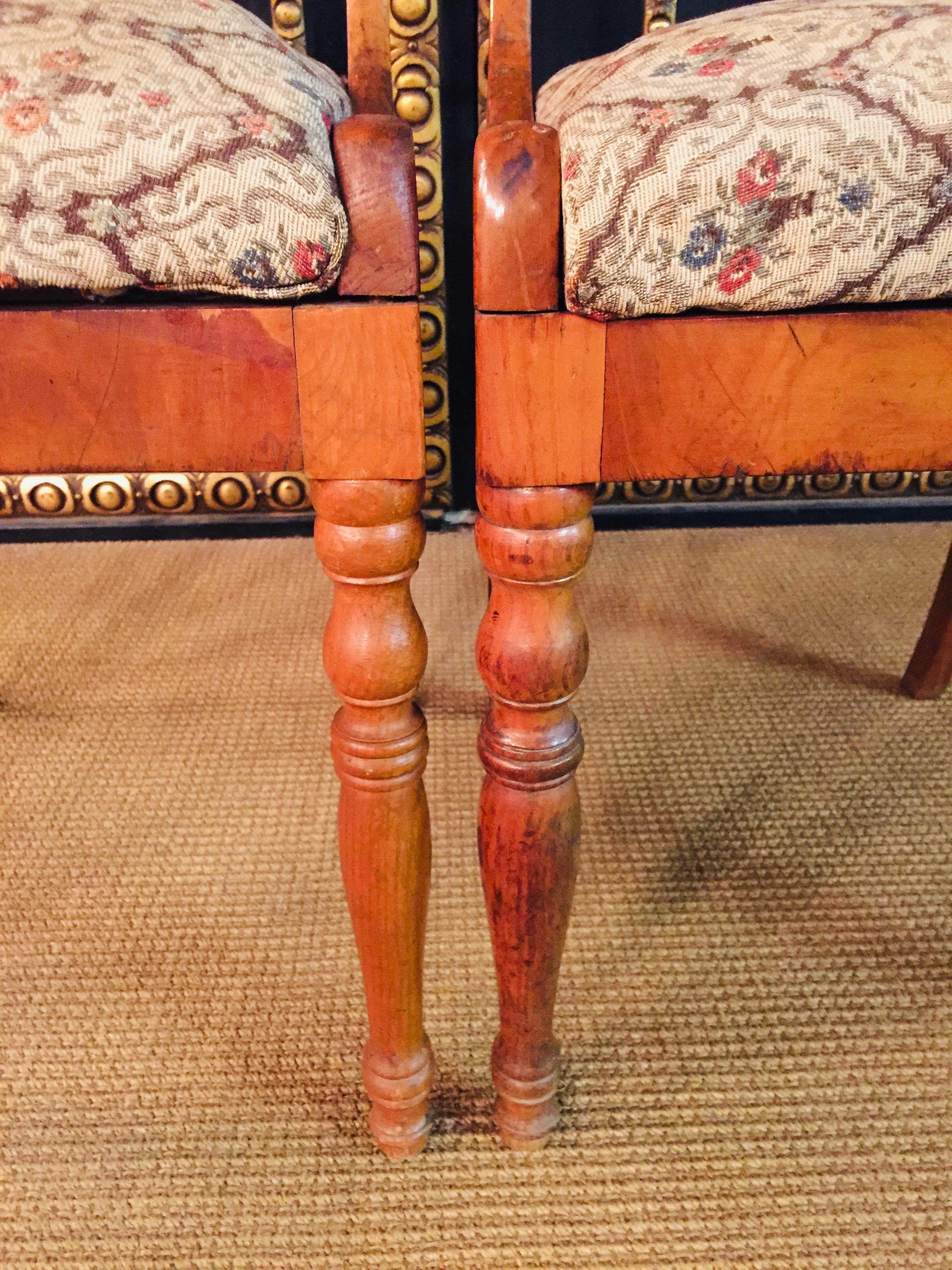 Pair of Interesting Biedermeier Chairs antique circa 1840 Cherry Wood  veneer For Sale 1