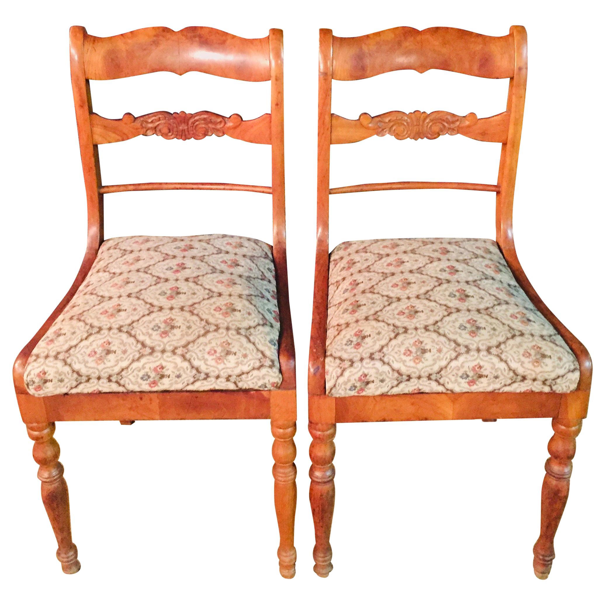 Pair of Interesting Biedermeier Chairs antique circa 1840 Cherry Wood  veneer