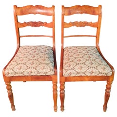 Pair of Interesting Biedermeier Chairs Antique circa 1840 Cherry Wood  veneer