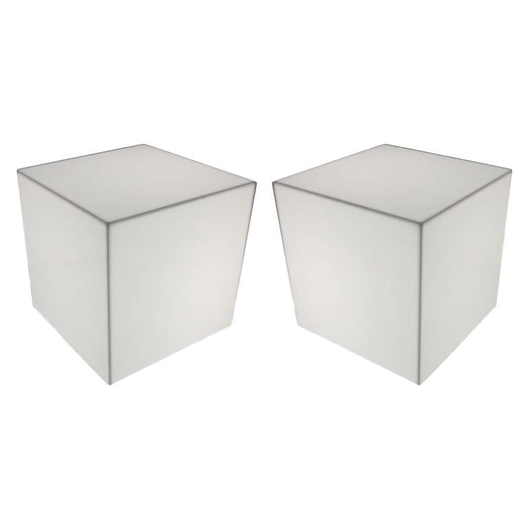 Pair of Interior Lit Acrylic Cube Side Tables