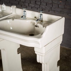 Pair of Interlocking Wash Hand Basins Double Basin on Fluted Ceramic Stands