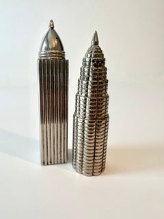 Pair of International Silver Salt and Pepper Empire State and Chrysler Building