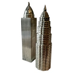 Pair of International Silver Salt and Pepper Empire State and Chrysler Building