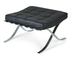 Pair of International Style Black Tufted Leather and Chrome Benches