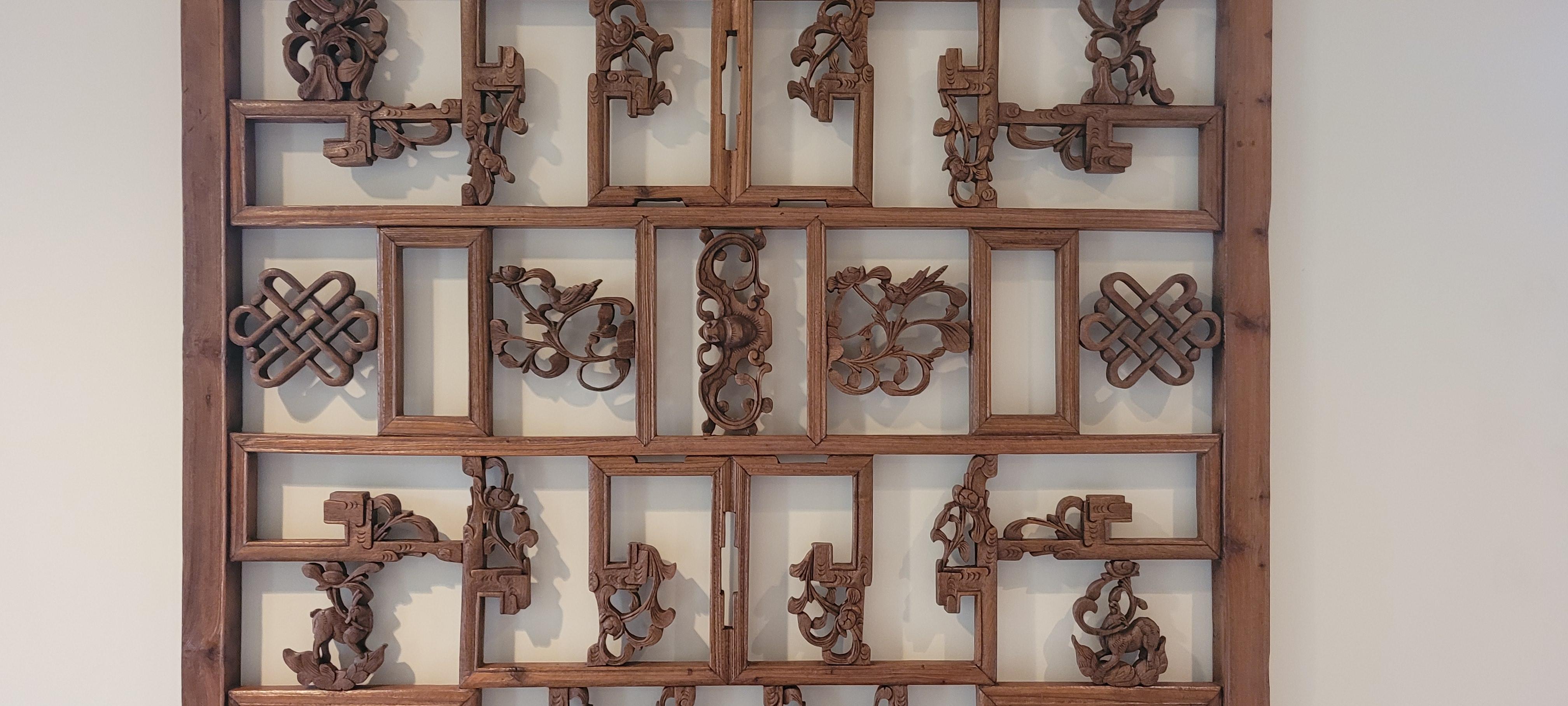 Hardwood Pair of Intricately Carved Window Screens - 19th Century For Sale