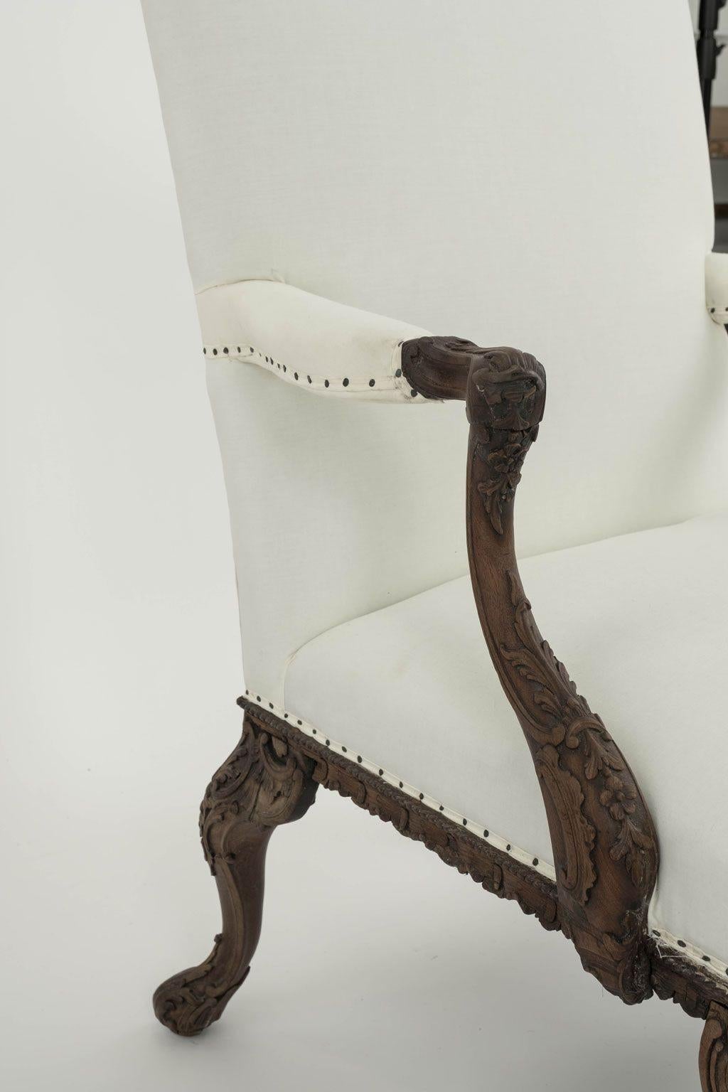 Pair of Intricately Hand-Carved Rococo Style Fauteuils For Sale 4