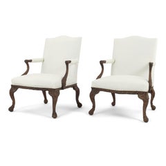 Pair of Intricately Hand-Carved Rococo Style Fauteuils