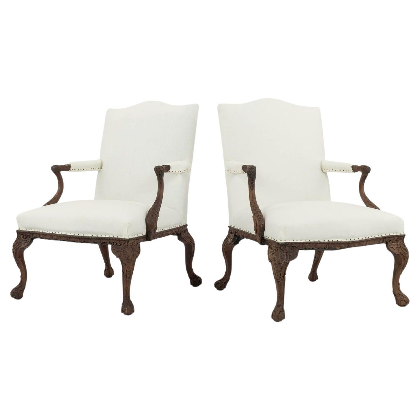 Pair of Intricately Hand-Carved Rococo Style Fauteuils