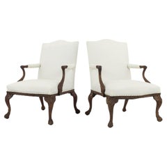 Pair of Intricately Hand-Carved Rococo Style Fauteuils