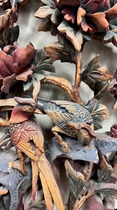 Pair of Intricately Hand Carved Wooden Wall Sculptures Plaques Chinese Export