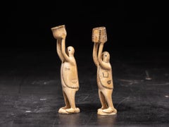 Ethnic Design-Pair Inuit Male Statues, Caribou bone-probably Nunivak, 20th C
